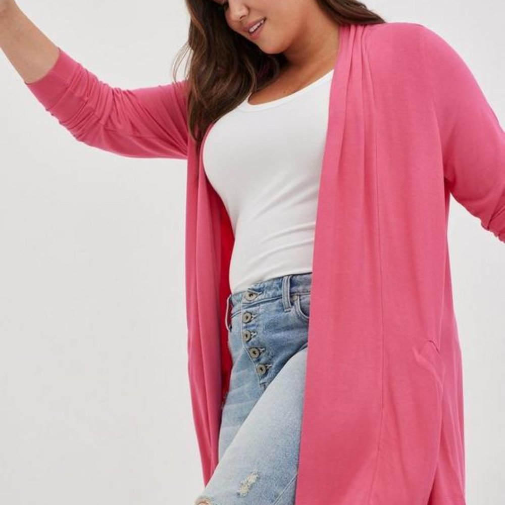 Torrid Pink Super Soft Cardigan Straight Front Size 3x
